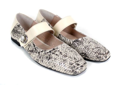 Дамски балерини Mary Jane от естествена кожа в бежово – стил и комфорт - модел Glamour