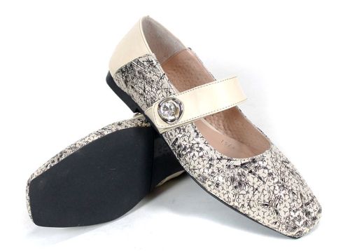 Дамски балерини Mary Jane от естествена кожа в бежово – стил и комфорт - модел Glamour