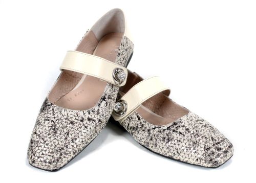 Дамски балерини Mary Jane от естествена кожа в бежово – стил и комфорт - модел Glamour