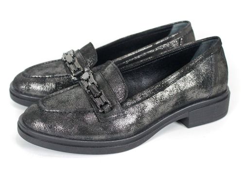 Дамски ниски лоуфъри от естествена кожа в цвят старо сребро – стил и комфорт в класически дизайн – модел Golden Aura