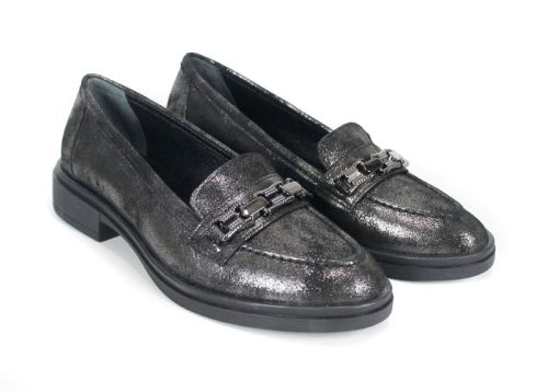 Дамски ниски лоуфъри от естествена кожа в цвят старо сребро – стил и комфорт в класически дизайн – модел Golden Aura