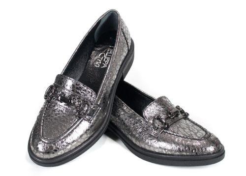 Елегантни дамски лоуфъри от естествена кожа в нюанс платина – комфорт и стил в изискан дизайн – модел Golden Aura