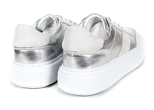 Дамски спортни обувки от естествена кожа в сребристо – модел Aurora