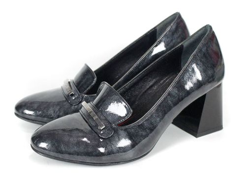 Дамски официални обувки от черно-сив лак – модел Elegance