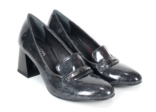 Дамски официални обувки от черно-сив лак – модел Elegance