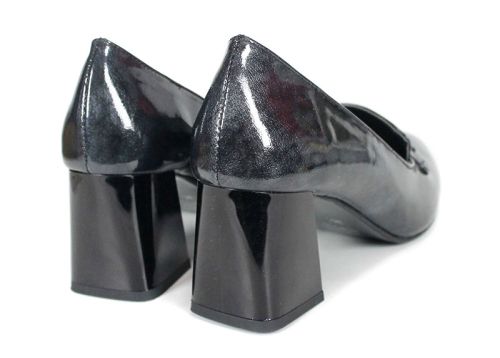 Дамски официални обувки от черно-сив лак – модел Elegance