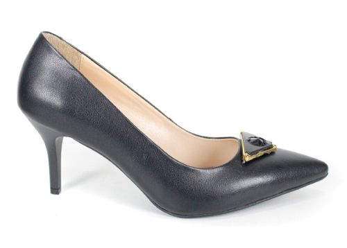 Дамски официални обувки от черна естествена кожа – елегантност с ефектна брошка | Модел Eleganza
