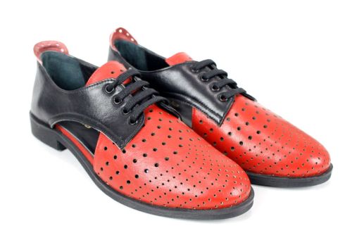 Дамски летни обувки в черно и червено - модел 1081