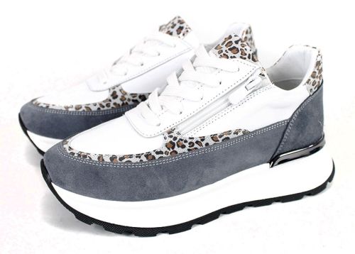 Дамски сникърси от естествена кожа и велур, цип и връзки - модел Pearl Touch 