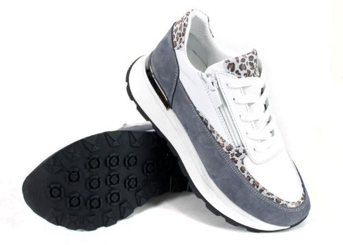 Дамски сникърси от естествена кожа и велур, цип и връзки - модел Pearl Touch 