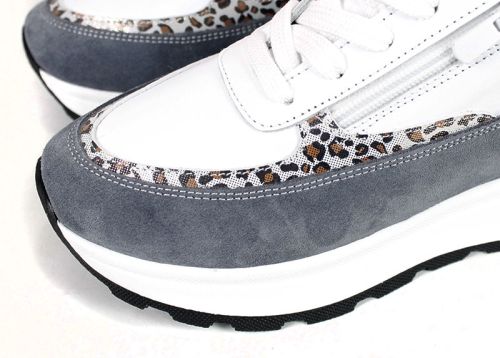 Дамски сникърси от естествена кожа и велур, цип и връзки - модел Pearl Touch 