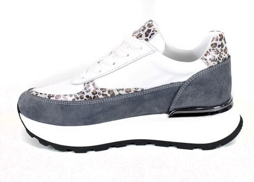 Дамски сникърси от естествена кожа и велур, цип и връзки - модел Pearl Touch 