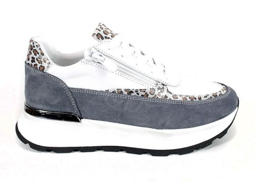 Дамски сникърси от естествена кожа и велур, цип и връзки - модел Pearl Touch 