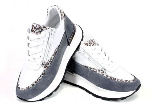 Дамски сникърси от естествена кожа и велур, цип и връзки - модел Pearl Touch 