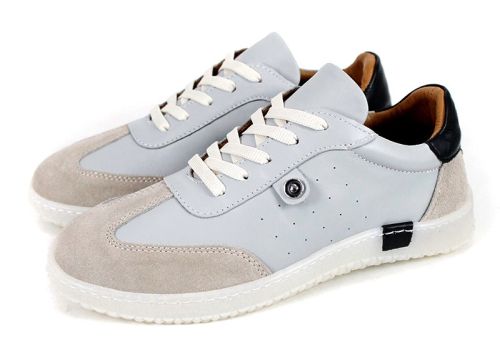 Дамски ниски сникърси от естествена кожа и велур в сиво - модел Infinity