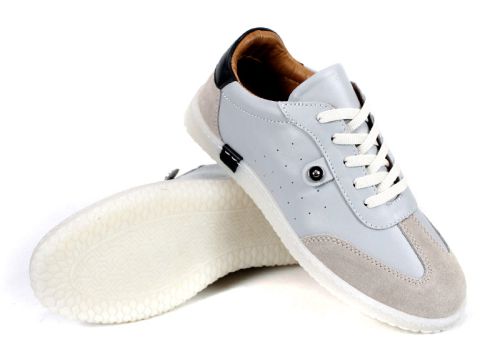 Дамски ниски сникърси от естествена кожа и велур в сиво - модел Infinity