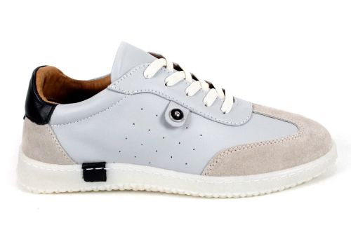 Дамски ниски сникърси от естествена кожа и велур в сиво - модел Infinity