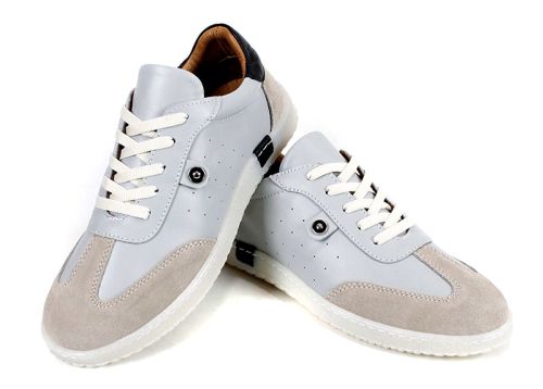 Дамски ниски сникърси от естествена кожа и велур в сиво - модел Infinity