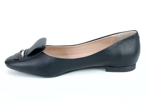 Дамски балерини от естествена кожа – черни с декоративна панделка - модел Royal Comfort