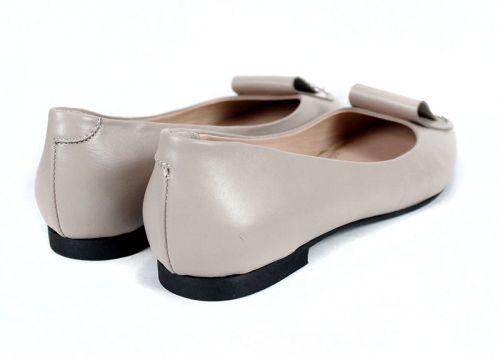 Дамски балерини от естествена кожа – цвят визон с декоративна панделка - модел Royal Comfort