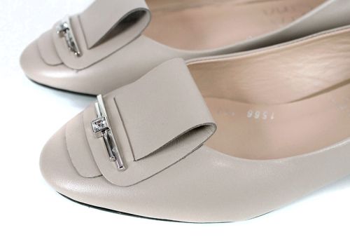 Дамски балерини от естествена кожа – цвят визон с декоративна панделка - модел Royal Comfort