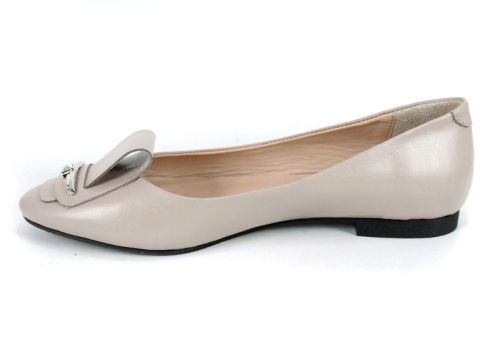 Дамски балерини от естествена кожа – цвят визон с декоративна панделка - модел Royal Comfort