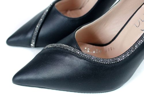 Дамски стилето обувки от черна естествена кожа с "Чарли" ток – модел Касиопея