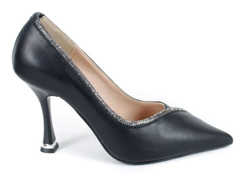 Дамски стилето обувки от черна естествена кожа с "Чарли" ток – модел Касиопея