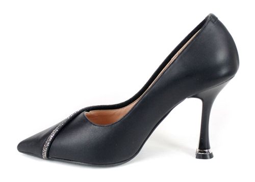 Дамски стилето обувки от черна естествена кожа с "Чарли" ток – модел Касиопея