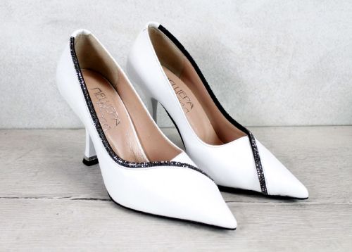Дамски стилето обувки от бяла естествена кожа с "Чарли" ток – модел Касиопея
