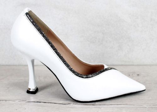 Дамски стилето обувки от бяла естествена кожа с "Чарли" ток – модел Касиопея