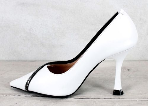 Дамски стилето обувки от бяла естествена кожа с "Чарли" ток – модел Касиопея