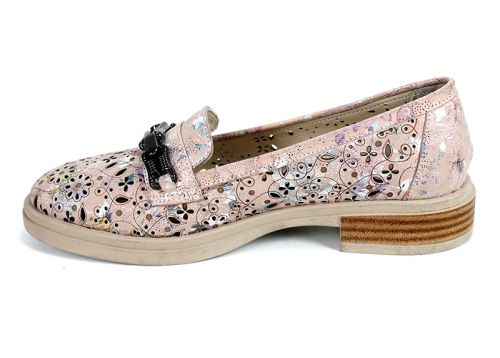 Дамски ежедневни летни обувки – розова естествена кожа с флорален принт и перфорация – модел Flora Light 