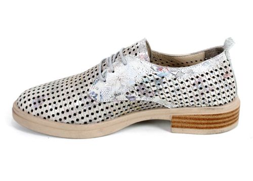 Дамски летни обувки от сива естествена кожа с флорален принт – модел Bella Chic