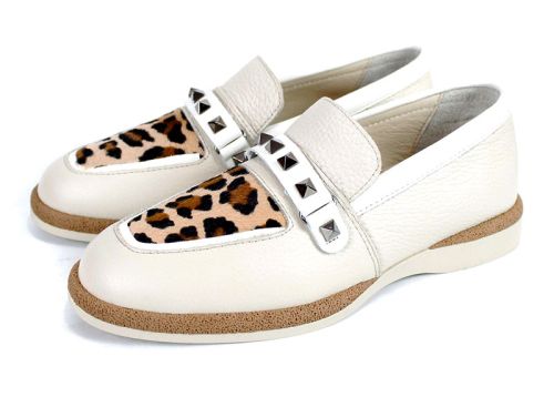 Дамски ниски обувки от естествена кожа с леопардов акцент – модел Shine Luxe
