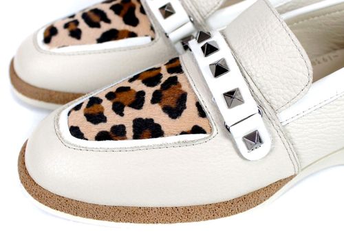 Дамски ниски обувки от естествена кожа с леопардов акцент – модел Shine Luxe