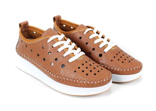 Дамски летни обувки, естествена кожа с перфорация, кафяви