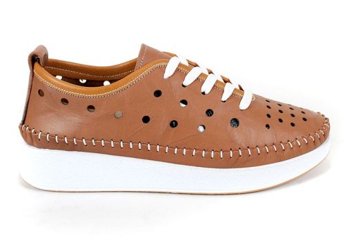 Дамски летни обувки, естествена кожа с перфорация, кафяви