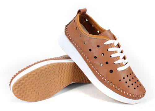 Дамски летни обувки, естествена кожа с перфорация, кафяви