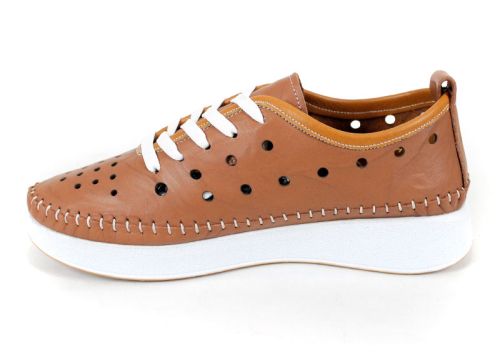 Дамски летни обувки, естествена кожа с перфорация, кафяви