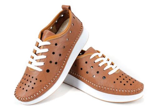 Дамски летни обувки, естествена кожа с перфорация, кафяви