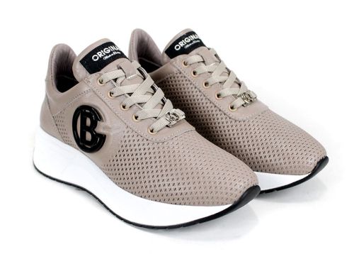 Дамски сникърси от естествена кожа с перфорация във визонен цвят - модел Aria Soft