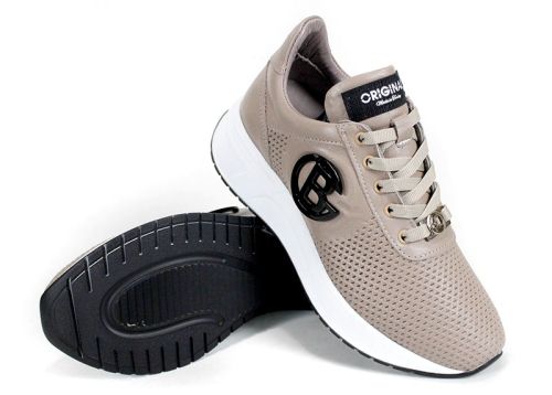 Дамски сникърси от естествена кожа с перфорация във визонен цвят - модел Aria Soft