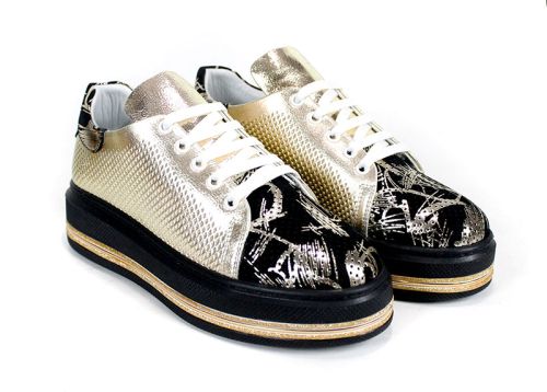 Дамски ежедневни обувки от естествена кожа и набук в злато и черно – модел Sienna Mode