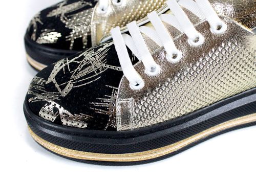 Дамски ежедневни обувки от естествена кожа и набук в злато и черно – модел Sienna Mode