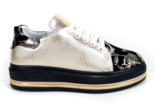 Дамски ежедневни обувки от естествена кожа и набук в злато и черно – модел Sienna Mode