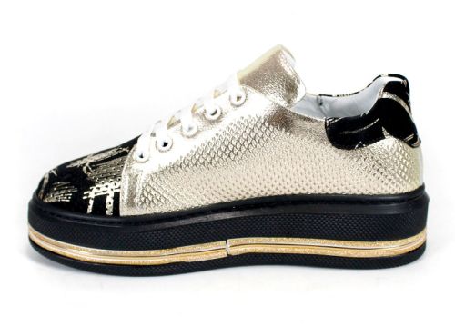 Дамски ежедневни обувки от естествена кожа и набук в злато и черно – модел Sienna Mode