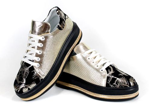 Дамски ежедневни обувки от естествена кожа и набук в злато и черно – модел Sienna Mode