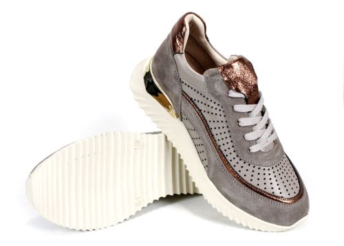 Дамски сникърси от естествена кожа и велур във цвят визон с меден акцент - модел Velvet Step