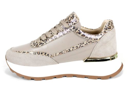 Дамски сникърси от естествена кожа и велур във визон с животински принт и бяло спортно ходило